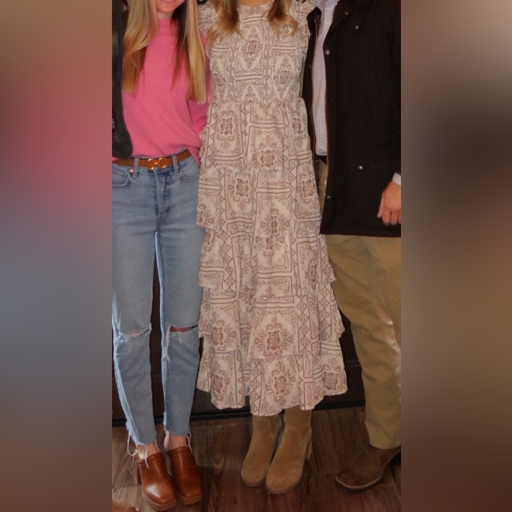 TCEC Textured Cream and Brown Dress